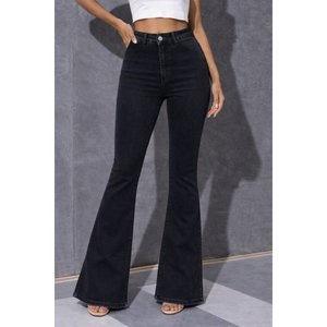 Jane's Women's High-Waisted Single-<b>Button</b> Wide-Leg <b>Jeans</b> 36929-Black - Product Image 1