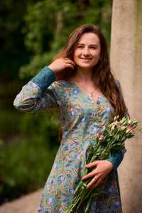 Bohemian Luella Dress Hand <b>Block</b> <b>Printed</b> Ikat Floral Calf Length Cotton Casual Occasional Wear - Product Image 3