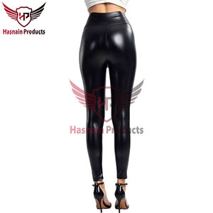 Offre Spéciale femmes pantalons en cuir Logo personnalisé de haute qualité en cuir véritable Legging pantalon-à la mode décontracté en cuir noir - Product Image 3