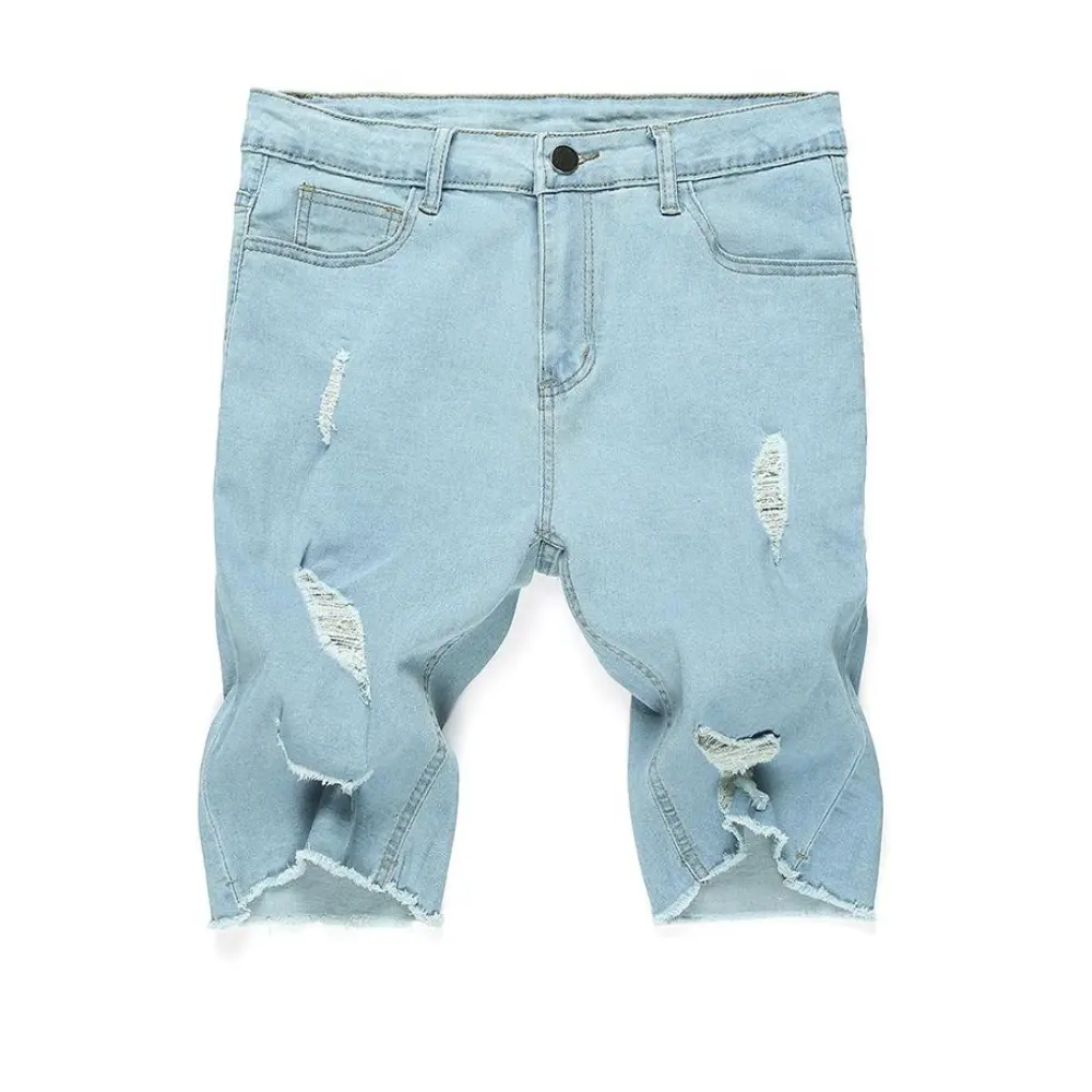 Jeans azul celeste moda masculina de algodão curto casual streetwear cintura média cor sólida shorts jeans para meninos calças jeans