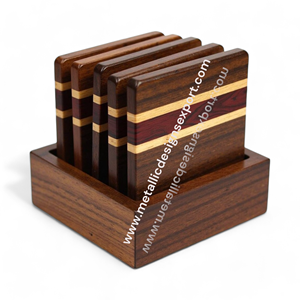 Juego de posavasos artesanales de nogal con diseño de incrustaciones intrincado elegante y duradero para decoración de hogar y oficina - Product Image 3