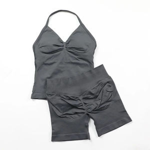 Seamless Impact Longline <b>Strappy</b> Tank <b>Top</b> Scrunch Sports Shorts Two Piece Men's Yoga Set Gym Clothes Summer Solid Embroidered - Product Image 1