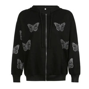 Sudadera con capucha de gran tamaño unisex personalizada con diamantes de imitación ropa de calle ropa de invierno pulóver sudadera con diamantes de imitación para invierno técnica teñida lisa - Product Image 1