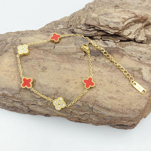 <span class=keywords><strong>DR</strong></span>.JEWELRY Toptan 9MM 18 Ayar Altın Kaplama Paslanmaz Çelik Doğal Deniz Kabuğu Zirkon Taşlı Çiçek Dört Yapraklı Yonca Bileklik Kadınlar İçin - Product Image 4