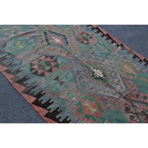 พรมถักสไตล์ตุรกีโบราณขนาด53x94ฟุตวัสดุขนสัตว์สไตล์เย็บปะติดปะต่อกันสีแดงสีเขียวแบบด้านหลังทำจากยางแบบแบนสำหรับห้องนอน - Product Image 5