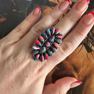 The Silverton Handmade Pink Dream Mojave and <b>Sterling</b> <b>Silver</b> <b>Adjustable</b> Cluster <b>Ring</b> - Product Image 1