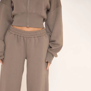 Nouveauté, ensemble de survêtement 2 pièces taille basse pour femmes, gris, à capuche et pantalon de survêtement, ensemble de survêtement 2 pièces pour femmes sur toute la longueur - Product Image 3