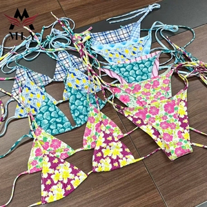 Trajes de baño para mujer con logotipo personalizado Estampado lindo Halter Triángulo Tops Lateral Tie Tanga Parte Inferior 2 piezas String <span class=keywords><strong>Bikini</strong></span> Sets - Product Image 2