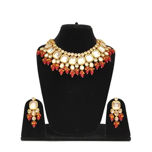 Conjunto de Joyería Nupcial de Cobre Fino con Perlas Rojas y Baño de Oro Vintage, Rediseñado con Baño de Rodio, Ideal para Regalo de Boda - Product Image 1