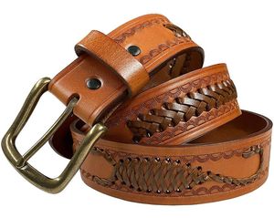 Handmade Western <b>Tooled</b> <b>Leather</b> <b>Belt</b> - Handcrafted Braided Pattern - Product Image 1