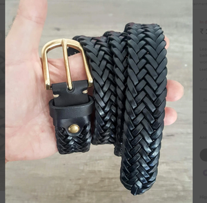 เข็มขัดหนังสีน้ำตาลเต็ม2023เข็มขัดถักสีทองปรับแต่งได้ - Product Image 2