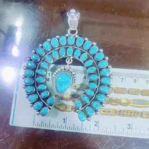 Meilleure vente collier pendentif fait main en argent Sterling Navajo turquoise naturelle pour les femmes, bijoux naturels Navajo pour les cadeaux - Product Image 1