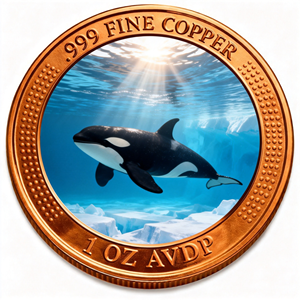 Moneda de cobre personalizada de 1 onza, diseño interior impreso UV con marco de alto relieve, colección de animales, orca redonda, directamente de fábrica. - Product Image 1