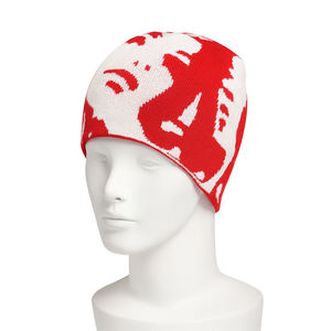 Bonnet rouge blanc en tricot graphique unisexe Streetwear hiver casquette tête de mort chaud tricoté Hip Hop mode Jacquard Logo personnalisé fournisseur - Product Image 1