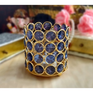 Nuevo oro y cristal azul/portavelas votivo de Metal centros de mesa redonda de lujo para la decoración de fiestas de boda en casa - Product Image 4