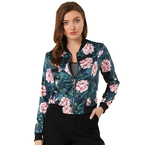 Vestes pour femmes en cuir Bomber veste en gros mode manteau femmes col en v broderie poche tricoté tissu imprimé coton - Product Image 1