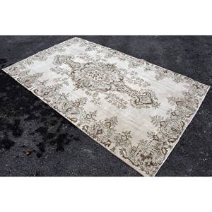 Classic Beige Brown 5.7 X 9.4 ft Wool <b>Rug</b> Turkish Patchwork Design for Entryway Living Room <b>Bedroom</b> Latex Rectangular Hallway - Product Image 2