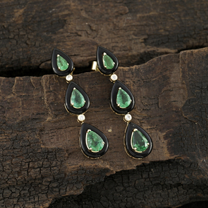 ต่างหูห้อยสีทอง18K สำหรับผู้หญิงดีไซน์ใหม่ล่าสุดประดับเพชรเม็ดมรกตสีดำนิล Chabochon ของขวัญแต่งงานทันสมัย - Product Image 6