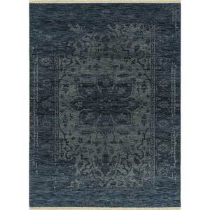 Alfombra de Lana Azul Savana, Anudada a Mano, con Medallón, para Entrada, Dormitorio, Pasillo, Rectangular 9x12, Tipo Rompecabezas, de Yute de 10mm, para Decoración del Hogar - Product Image 1
