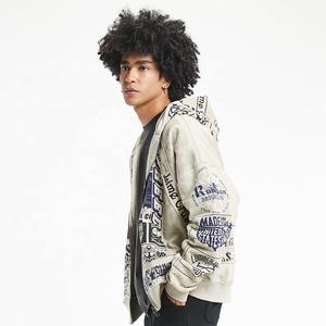 Personnalisable Vintage All-Over Print Hommes Sweat 100% Coton Hiver Beige Polaire À Capuche avec Fermeture Éclair Bidirectionnelle Style Coréen - Product Image 4