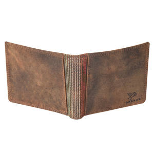 Portefeuille en cuir véritable à deux volets avec motif de fil - Product Image 4