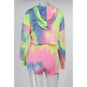 2026 Women <b>Tie</b> <b>Dye</b> Hoodie Shorts Set Wholesale Cropped Pullover Hoodie & High Waist Shorts Casual Streetwear Two Piece Outfit - Product Image 4