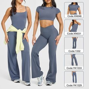 Venta al por mayor de mallas acampanadas de yoga con logotipo personalizado para mujer de cintura alta Fitness pantalones acampanados para gimnasio femenino leggings para mujer - Product Image 6