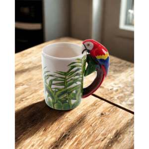 200ml Macaw 3D <b>Ceramic</b> <b>Cup</b> Novelty Handmade Henkel Set of 2 Microwave Safe for Coffee Shops or Father's Day Present - Product Image 3