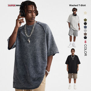 เสื้อยืดสำหรับผู้ชายเสื้อยืดโอเวอร์ไซส์ผ้าฝ้าย100% วินเทจผ้ากรดซัก300แกรมสไตล์วินเทจ - Product Image 1