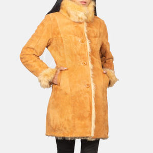 Veste d'hiver pour femme en peau de mouton véritable marron, col rabattu, logo sur le devant, réversible, écologique, chauffante, coupe-vent, chaude - Product Image 6