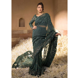 Nouvel arrivage de saris brodés de créateurs pakistanais pour fête, fabrication professionnelle, saris de mariage et de fête pour femmes - Product Image 1