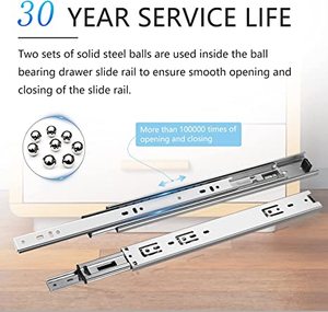 Aolisheng 45mm tủ bếp thép không gỉ 3 lần mở rộng đầy đủ Ball bearing Side núi đồ nội thất Ngăn kéo trượt cho tủ - Product Image 5