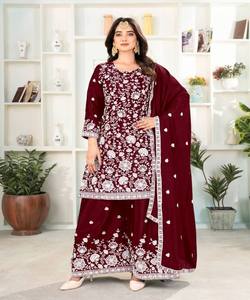 Diseño Casual Estilo largo 2 piezas Dupatta Ropa Vestido modesto Ropa festiva larga Kurti dupatta conjunto - Product Image 2