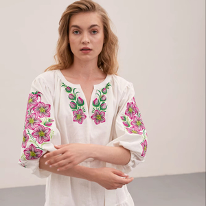 New Style Women Fashion Elegant Short Puff Sleeves Floral Embroidered <b>Mini</b> Length Short Ukraine - Product Image 1