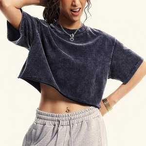 Camiseta de punto de gran tamaño vintage con efecto de piedra lavada con ácido, estilo de ombligo, textura desgastada, logotipo de moda callejera - Product Image 5