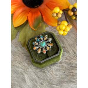 Southwest Handmade Turquoise Opal Sterling Silver Bezel Set <b>Adjustable</b> <b>Ring</b> - Product Image 4