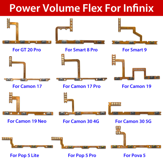 Power Volume Control Flex for Infinix GT 20 Smart 8 Pro 9 6 HD X6511 Tecno Camon 17 Pro 19 Neo 30 4G 5G Pop 5 Lite Pro Pova 2 5