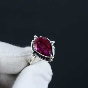 Kashmir Ruby Teardrop Rings 925 Sterling <b>Silver</b> <b>Solid</b> Rings Boho Jewelry Gemstone Rings Bohemian Rings - Product Image 1