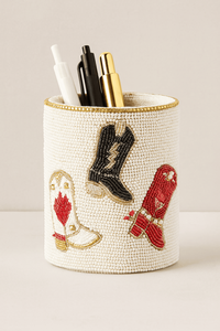 Organisateur de bureau de luxe avec broderie de perles porte-stylo floral perlé motif floral vibrant cadeau décoratif porte-pinceau de maquillage - Product Image 3