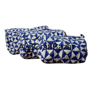 Sacs de maquillage en coton matelassé à motif de pompons, 3 pièces, avec fermeture à glissière, design écologique et tendance pour les voyages et le rangement des cosmétiques - Product Image 6