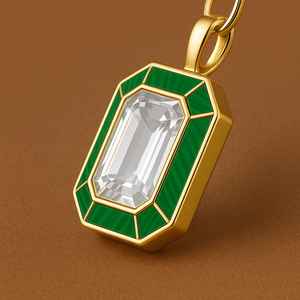 Pendentif en émail de cristal naturel fait à la main de luxe en or 14 carats pour femmes pendentif en pierres précieuses plaqué rhodium - Product Image 3