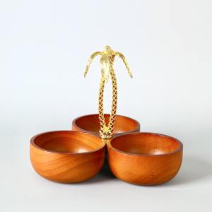 Cuenco decorativo de madera con mango de diseño de árbol dorado Centro de mesa elegante para el hogar Cocina Sala de estar y exhibición rústica - Product Image 6