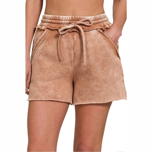 Mens High Street Style 100% Cotton Acid Wash Distressed Breathable Fleece Embroidered Shorts <b>Elastic</b> Waist Casual Jogging Shorts - Product Image 4