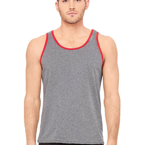 Heather Gray Gym Custom logo <b>Vest</b> Tank-top <b>Stringer</b> tank Tops Blank 100% Cotton Ringer tank Tops - Product Image 1