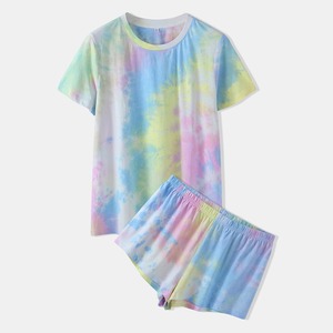 Ensemble été 2025 en gros, t-shirt à manches courtes et short de haute qualité, respirant, décontracté, ample, motif tie-dye - Product Image 1