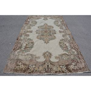 Alfombra turca vintage clásica beige marrón 5,8x10 pies lana hecha a mano diseño de retazos de área grande para sala de pasillo nuevo modelo de látex - Product Image 1