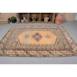 Alfombra de lana verde naranja Bohemia turca Vintage, patrón de retazos de área grande de 5,5x7,8 pies para entrada, pasillo, látex Rectangular - Product Image 4