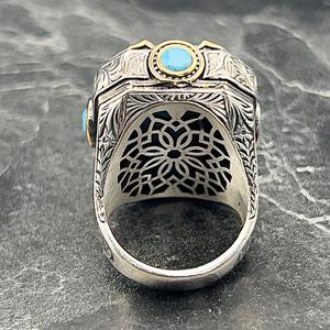 Anillo Grande de Turquesa Hecho a Mano para Hombre, Plata de Ley, Estilo Otomano, Gema Natural Cuadrada, Regalo Único para Él - Product Image 6
