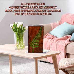 Caja de urna Rectangular de palisandro natural con tapa Diseño de hoja verde Caja de almacenamiento de cenizas humanas Urna hecha a mano para adultos mascotas - Product Image 2
