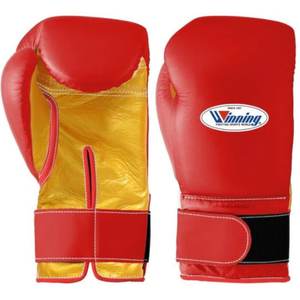 Professional Red Gold Leather Boxing Gloves <b>Velcro</b> Wrist Training Sparring Gloves for Men and Women - Product Image 1
